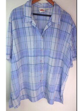 Alia 22W Blue Lavender White Plaid Top Plus